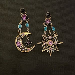 Beautiful bohemian style earrings moon and sun